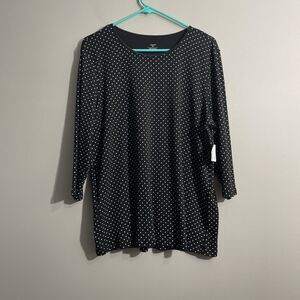 CJ Banks Women’s 1X Black White Polka Dot Long Sleeve Top NWT